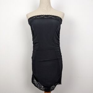 Black Lace Tube Slip Dress Costa Blanca Small Medium Ruching